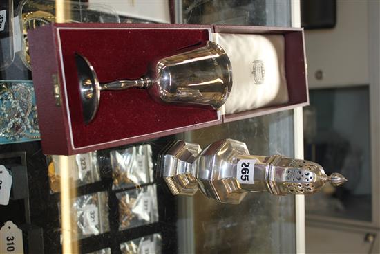 Silver sugar shaker and silver goblet